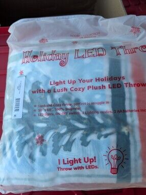 LIT Holiday LED THROW Christmas BLANKET SOFT FABRIC 3 Lighting Modes OFF WHITE
